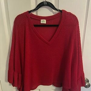 Red Ruffled Bell-Sleeve Top
